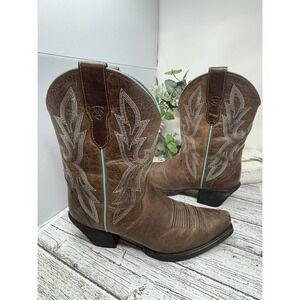 Ariat Round Up Bella Western Boots Snip Toe Womens Size 6B Cowgirl Leather Brown